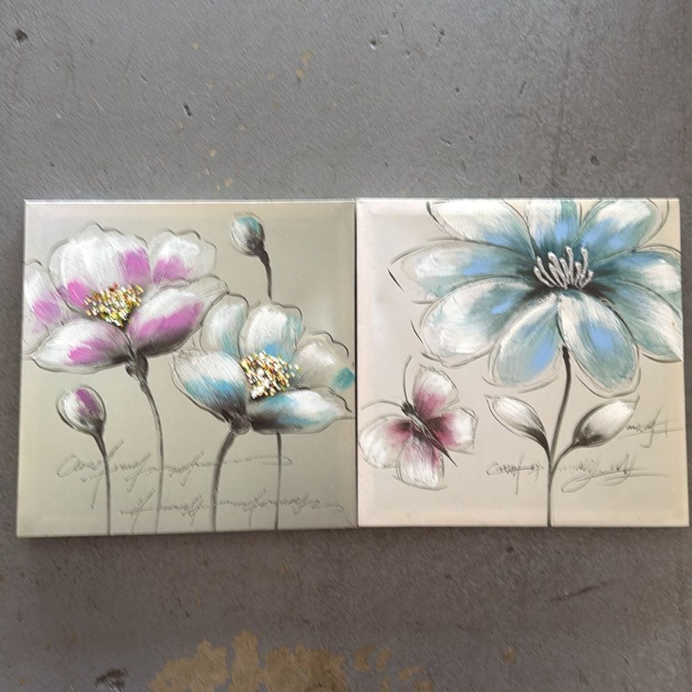 Converse Floral Art Painting - Pink, Blue, White